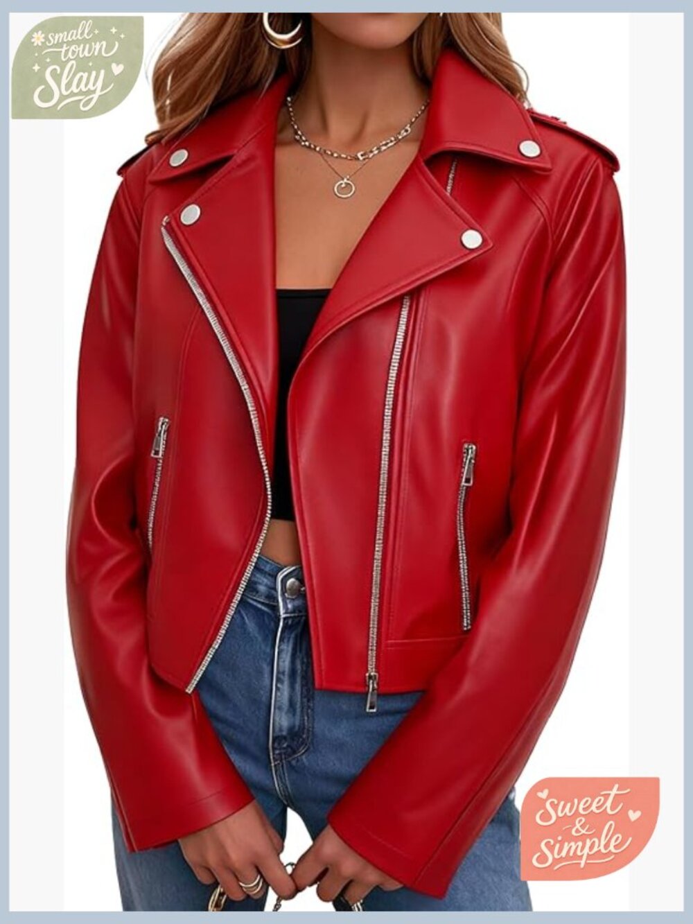 Faux Leather Cropped Moto Jacket Zip Up Short Coat Edgy Streetwear